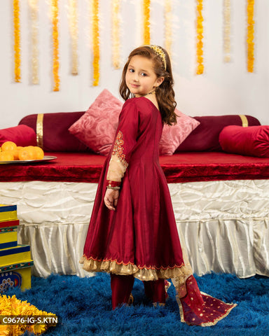 Kids Chambray Katan Embroidered Suit