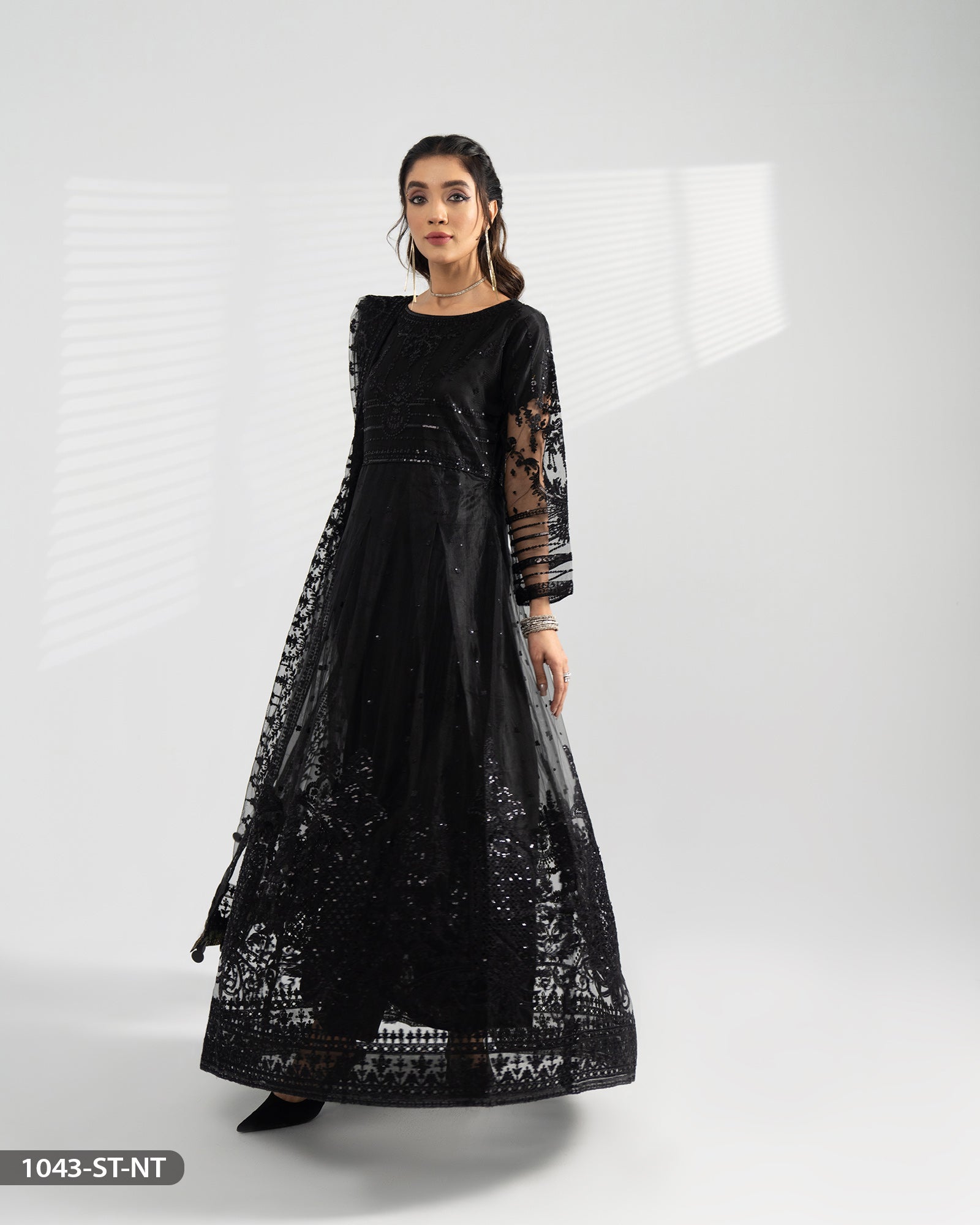 3 Piece Embroidered Net Maxi