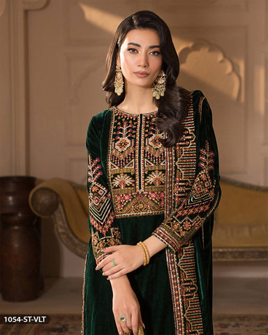 3 Piece Velvet Embroidered Suit