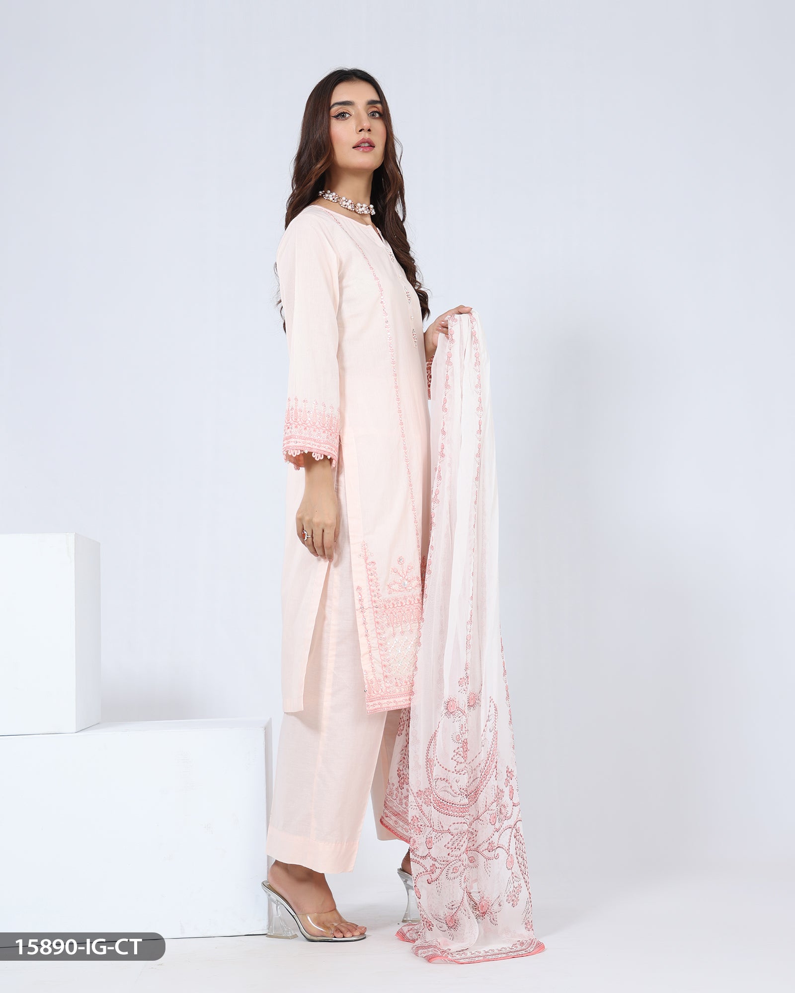 Stitched 3 Piece Embroidered Cotton Suit