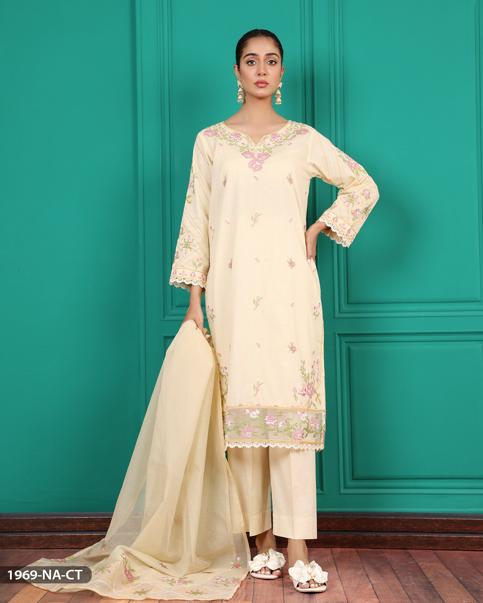 Embroidered Cotton Suit