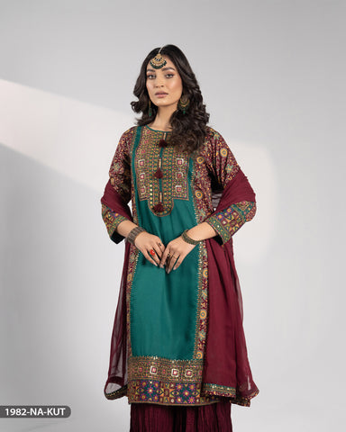 3 Piece Cotail Embroidered Suit