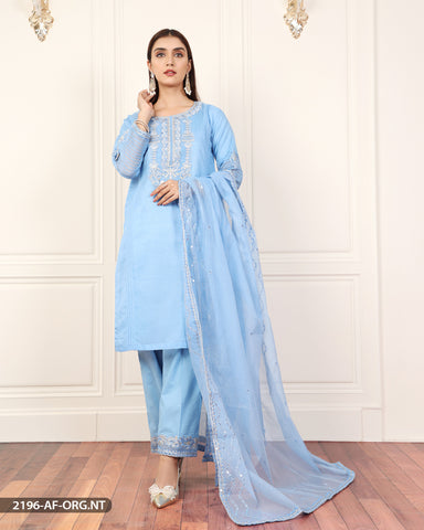 3 Piece Embroidered Organza Net Suit