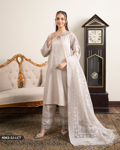 3 Piece Cotton Embroidered Suit