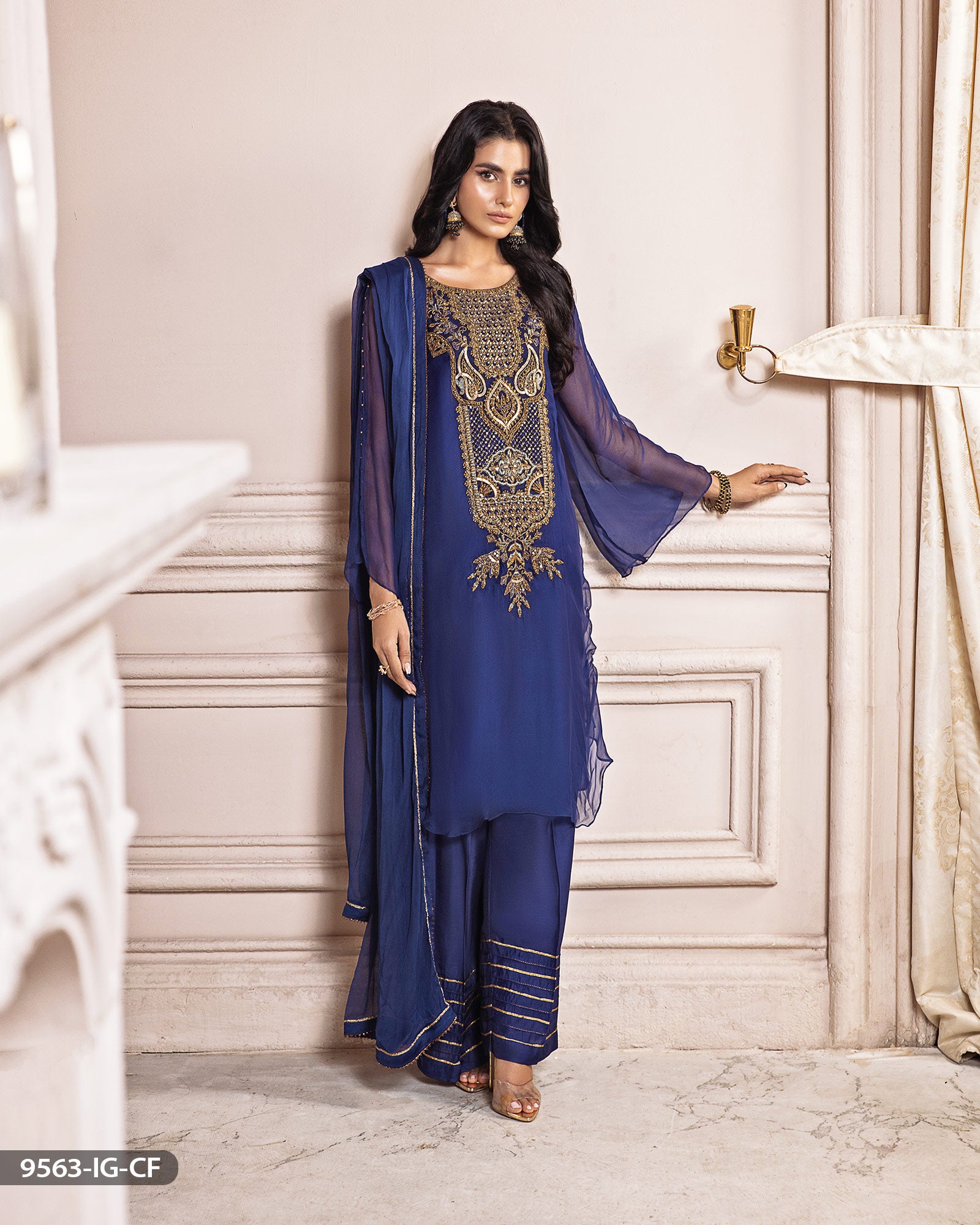 Stitched 3 Piece Embroidered Chiffon Suit