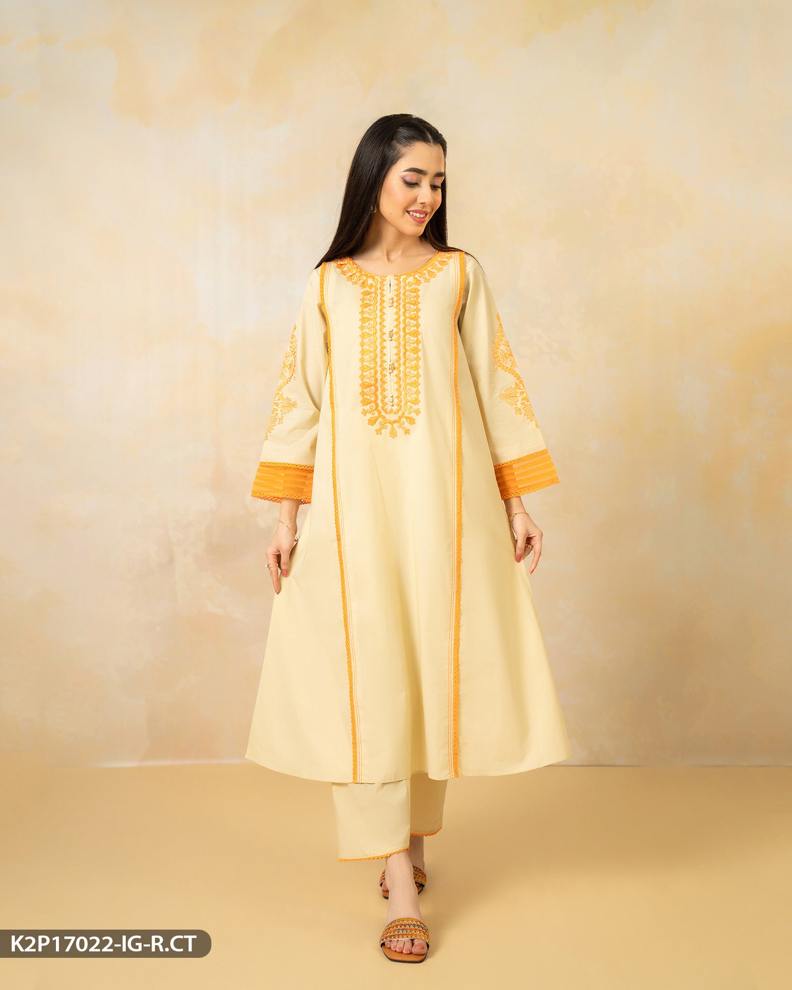 2 Piece Cotton Embroidered Frock