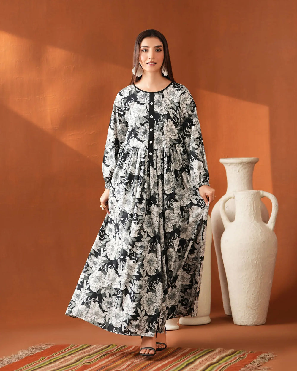 1-Piece Ready-to-Wear Lawn Maxi | 17398-IG-LWN - Sha Posh Textile