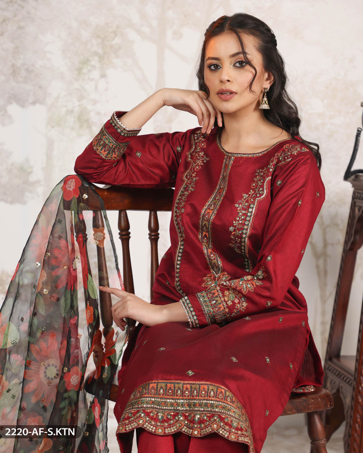 3 Piece Embroidered Suit | 2220-AF-S.KTN