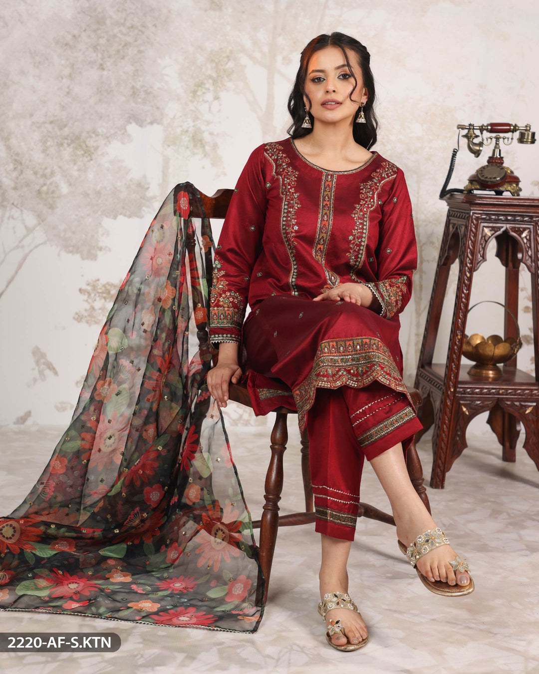 3 Piece Embroidered Suit | 2220-AF-S.KTN