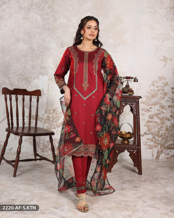 3 Piece Embroidered Suit | 2220-AF-S.KTN