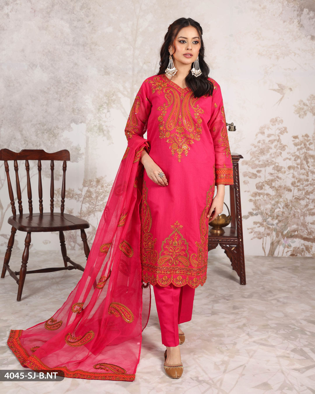 3 Piece Embroidered Suit | 4045-SJ-ORZ