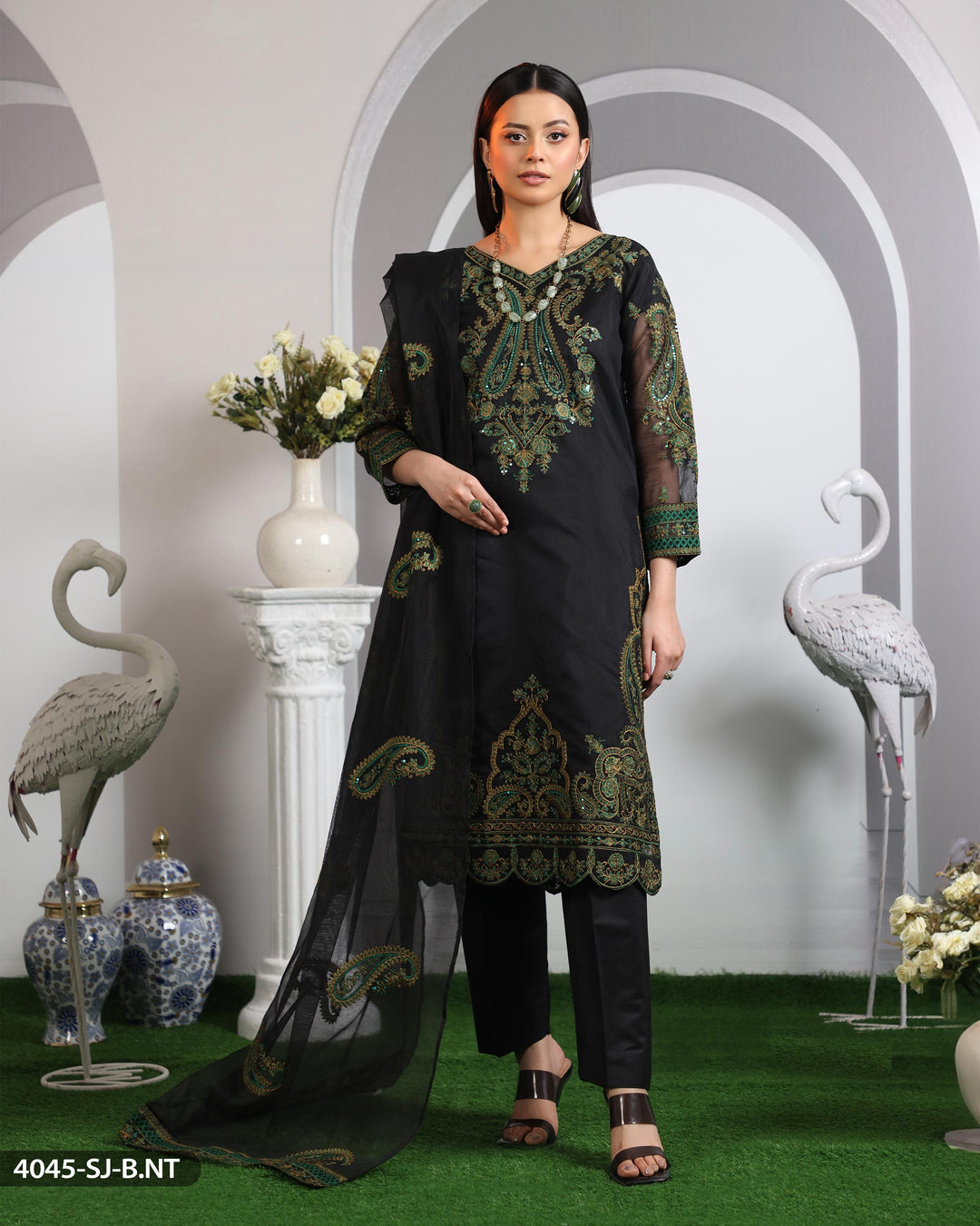 3 Piece Embroidered Suit | 4045-SJ-ORZ