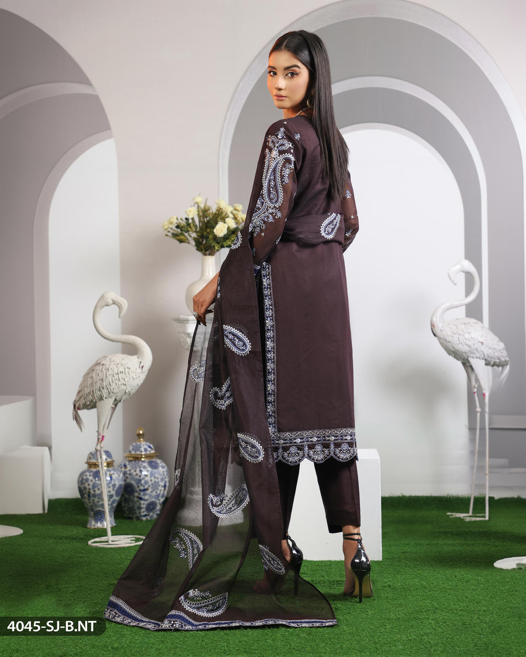 3 Piece Embroidered Suit | 4045-SJ-ORZ