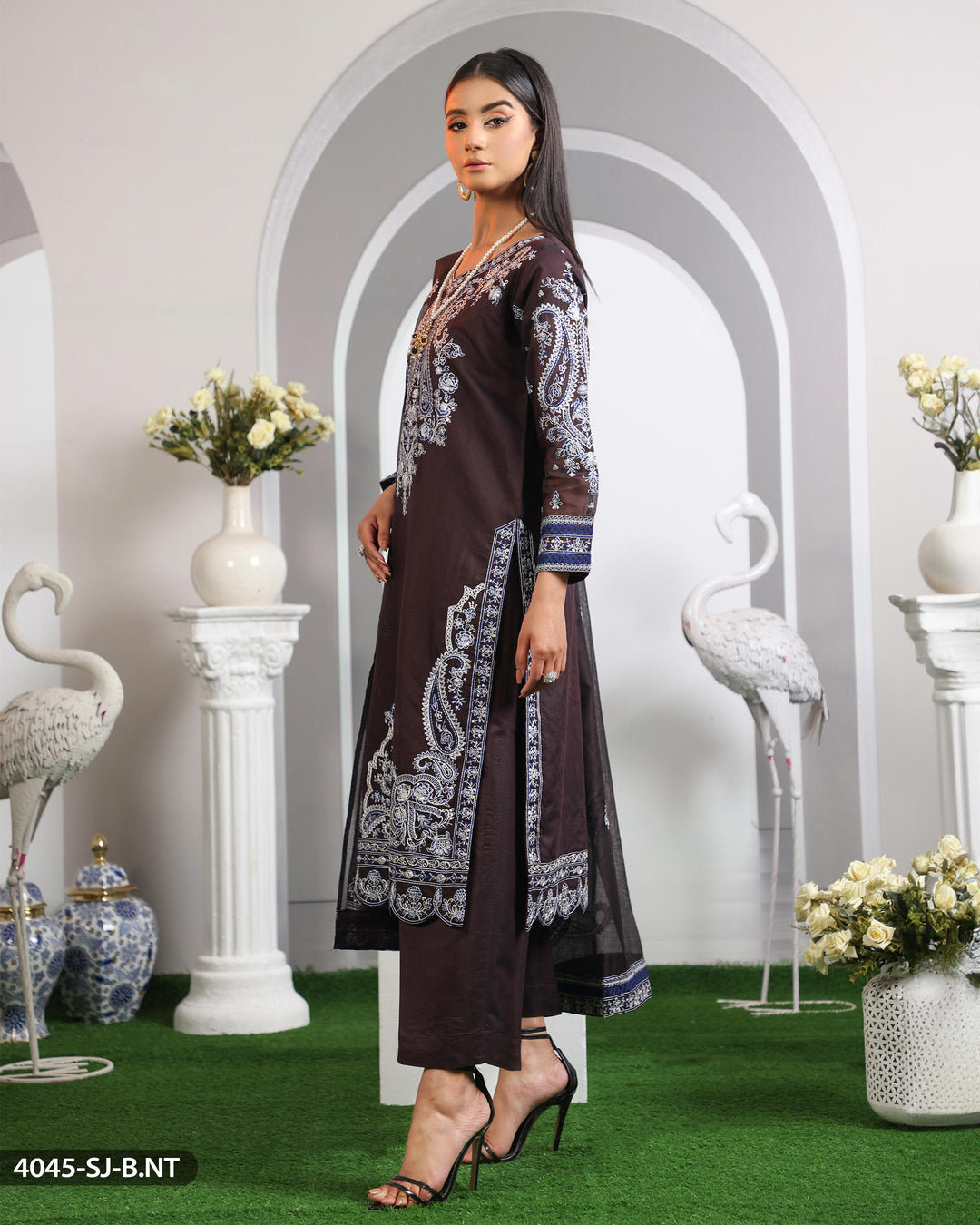 3 Piece Embroidered Suit | 4045-SJ-ORZ