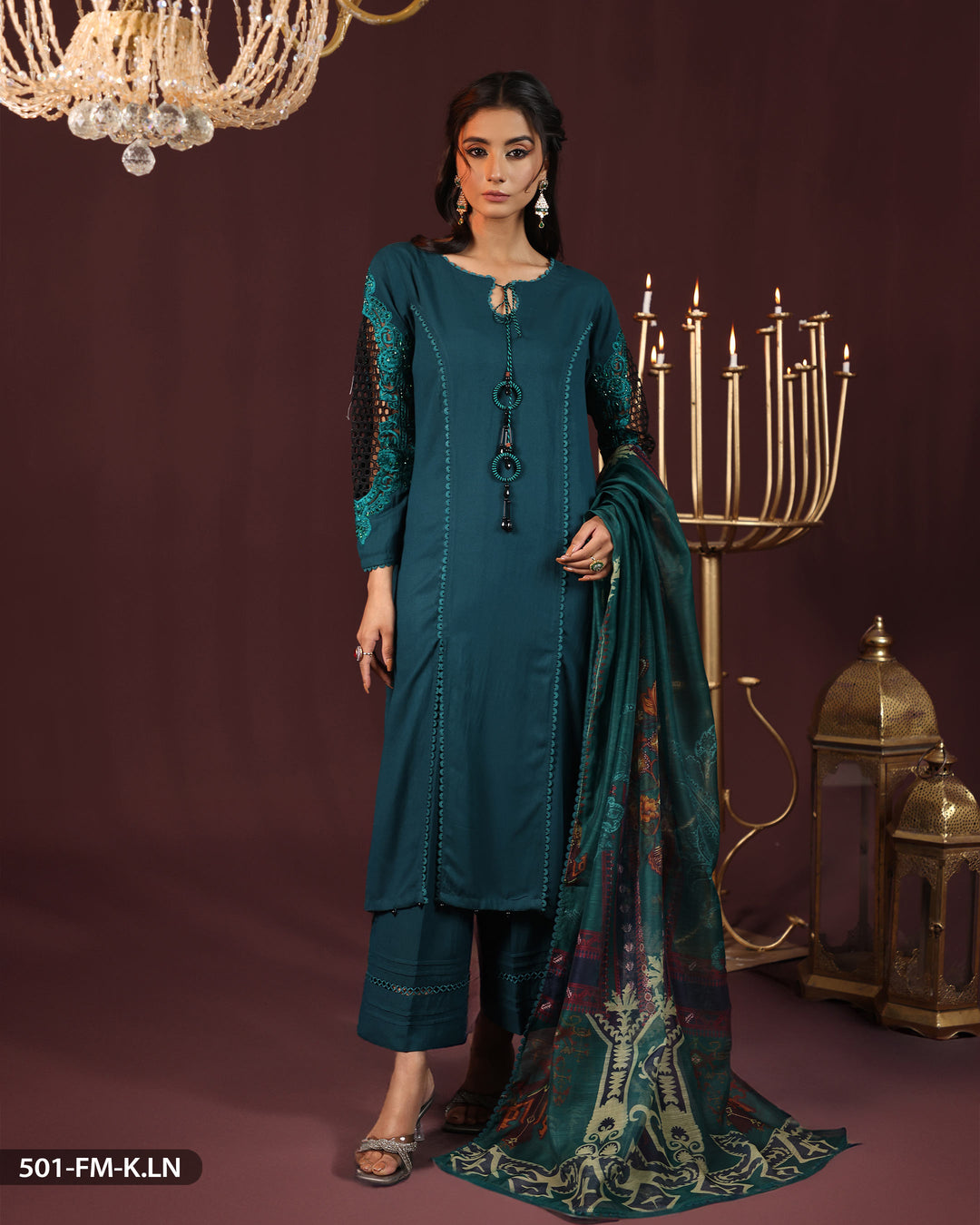 3 Piece Karandi Linen Embroidered Suit | 501-FM-K.LN