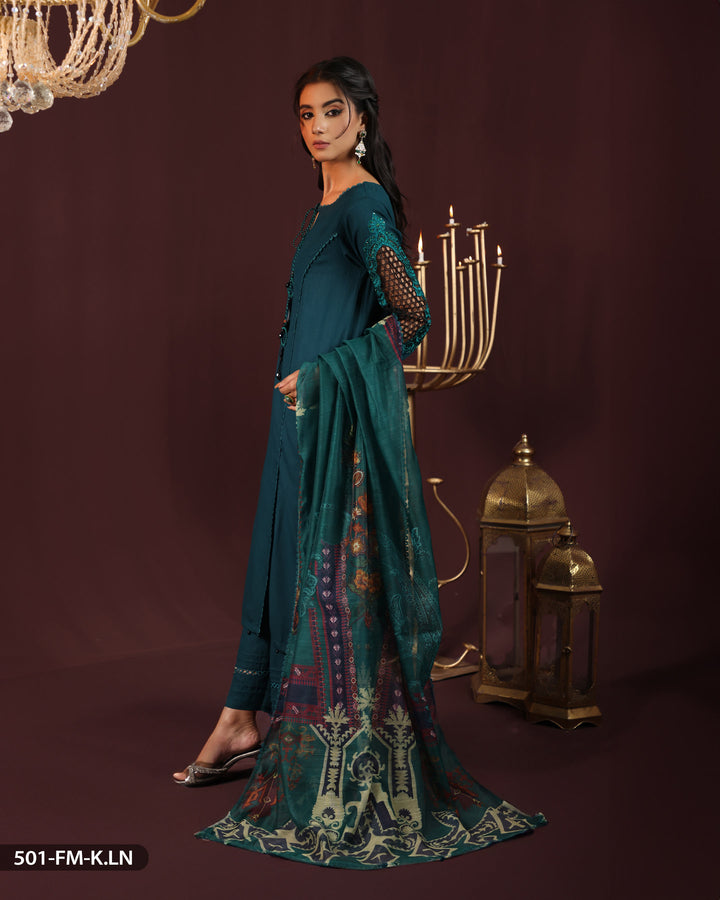 3 Piece Karandi Linen Embroidered Suit | 501-FM-K.LN