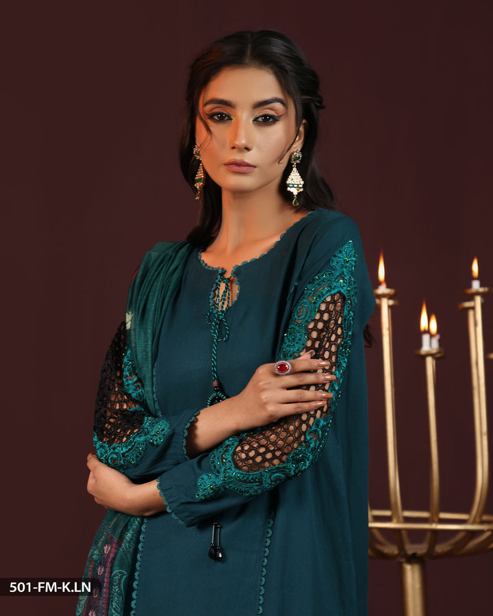 3 Piece Karandi Linen Embroidered Suit | 501-FM-K.LN