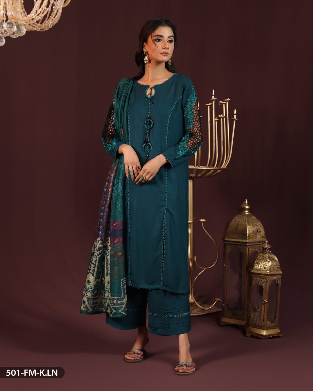 3 Piece Karandi Linen Embroidered Suit | 501-FM-K.LN