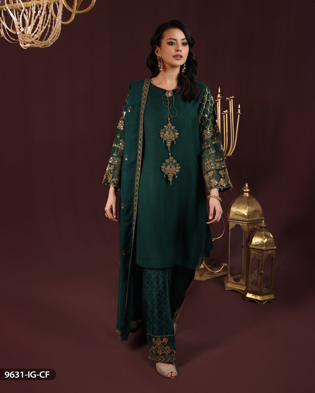 Embroidered Chiffon Suit | 9631-AR-CF