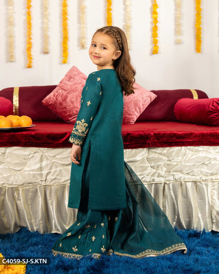 Kids Embroidered Chambray Katan Suit | 4059-SJ-S.KTN