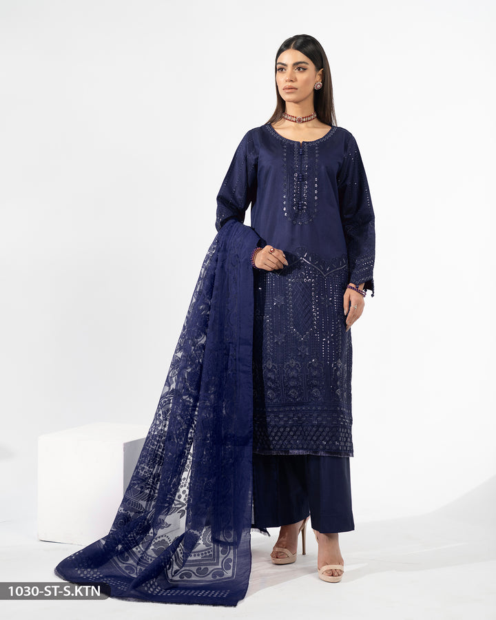 Stitched 3 Piece Embroidered Suit | 1030-ST-S.KTN