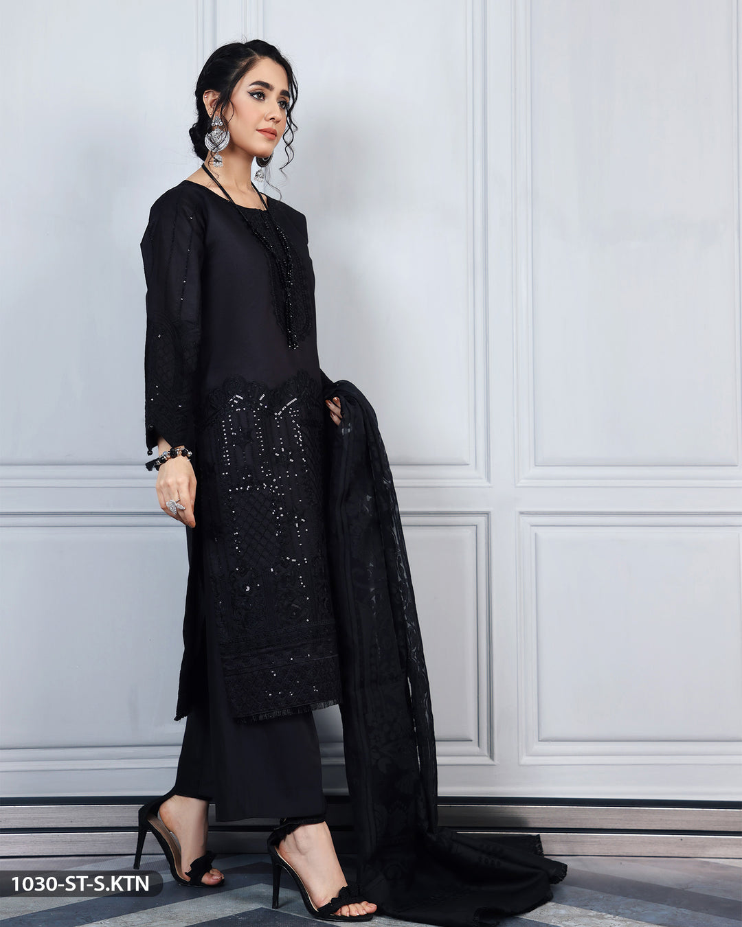 Stitched 3 Piece Embroidered Suit | 1030-ST-S.KTN