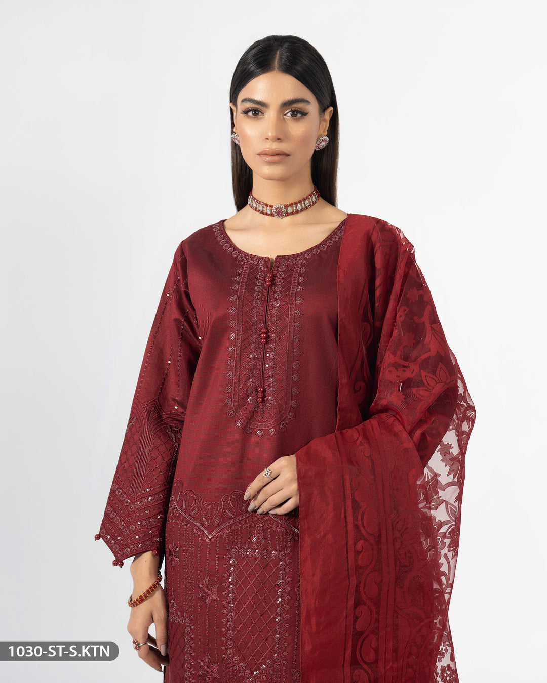 Stitched 3 Piece Embroidered Suit | 1030-ST-S.KTN