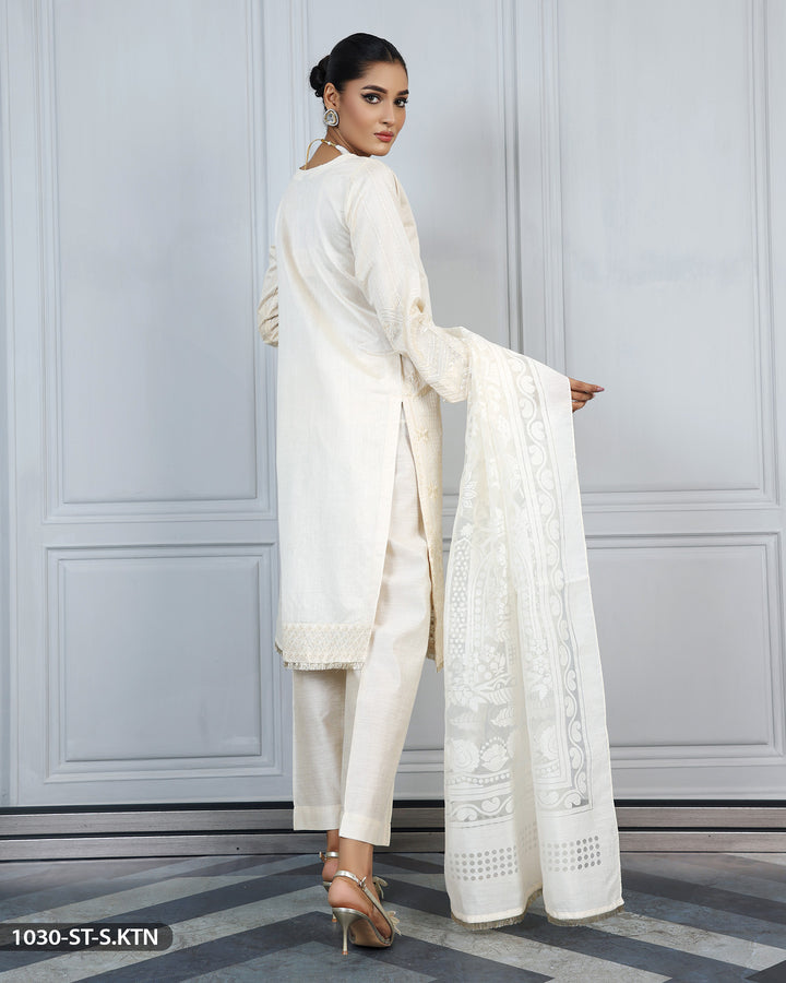 Stitched 3 Piece Embroidered Suit | 1030-ST-S.KTN