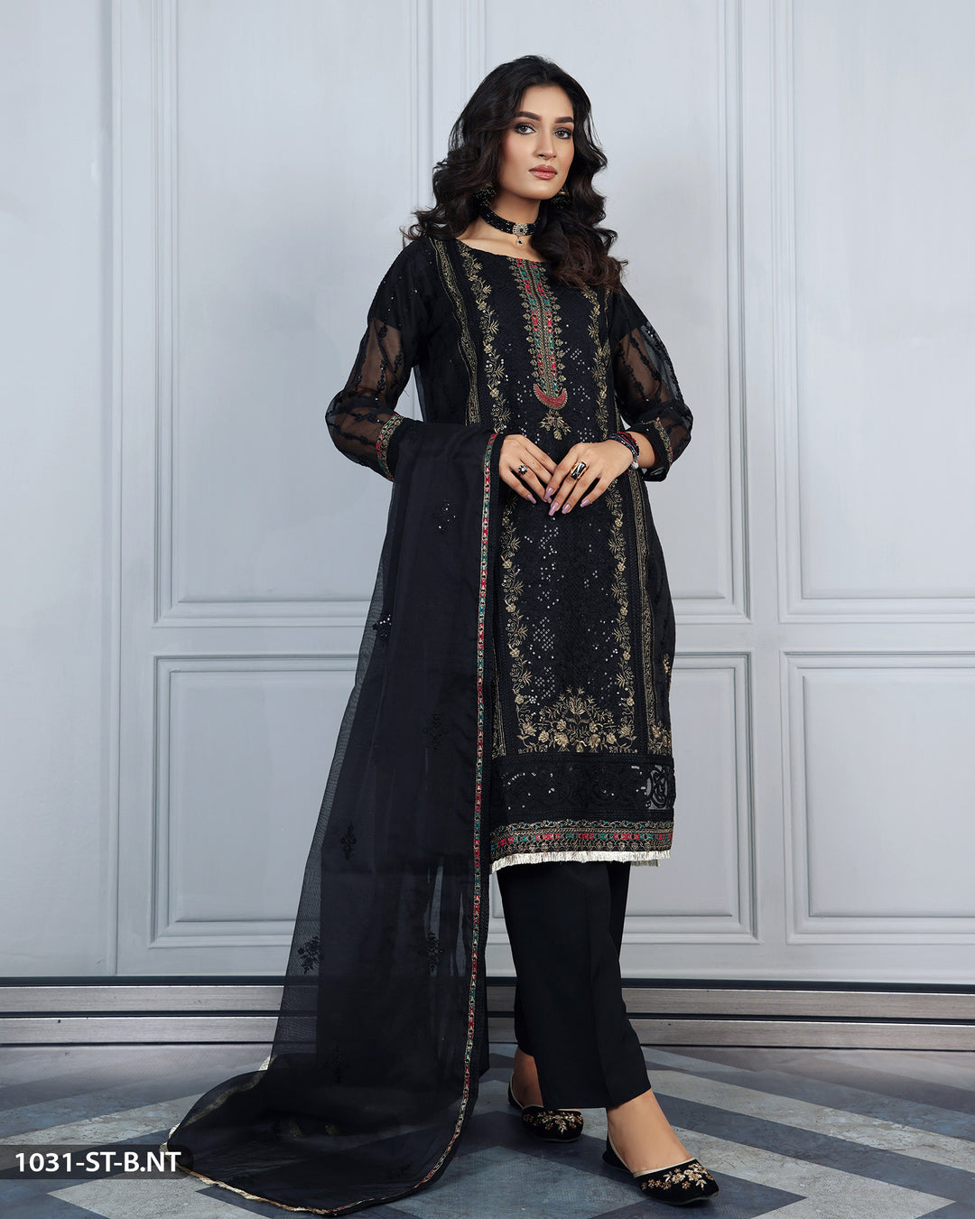 3 Piece Embroidered Suit | 1031-ST-B.NT