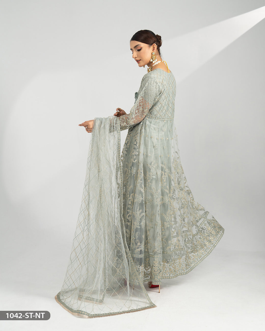 Stitched 3 Piece Net Embroidered Maxi | 1042-ST-NT