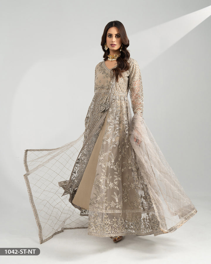 Stitched 3 Piece Net Embroidered Maxi | 1042-ST-NT