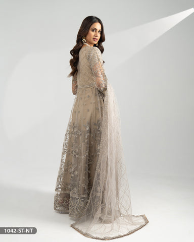 Stitched 3 Piece Net Embroidered Maxi