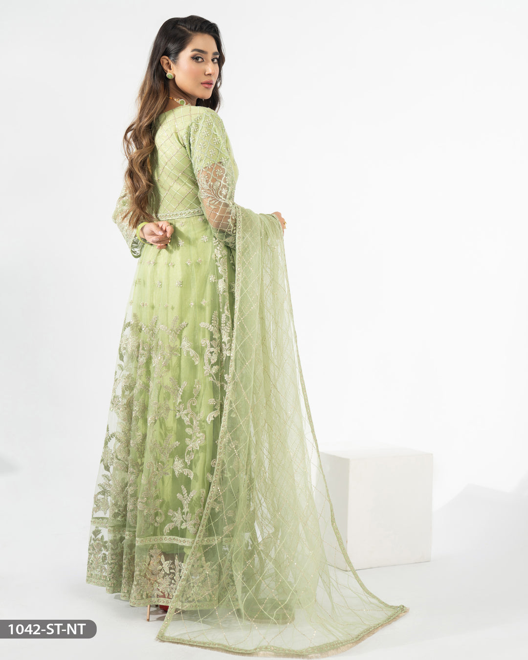 Stitched 3 Piece Net Embroidered Maxi | 1042-ST-NT