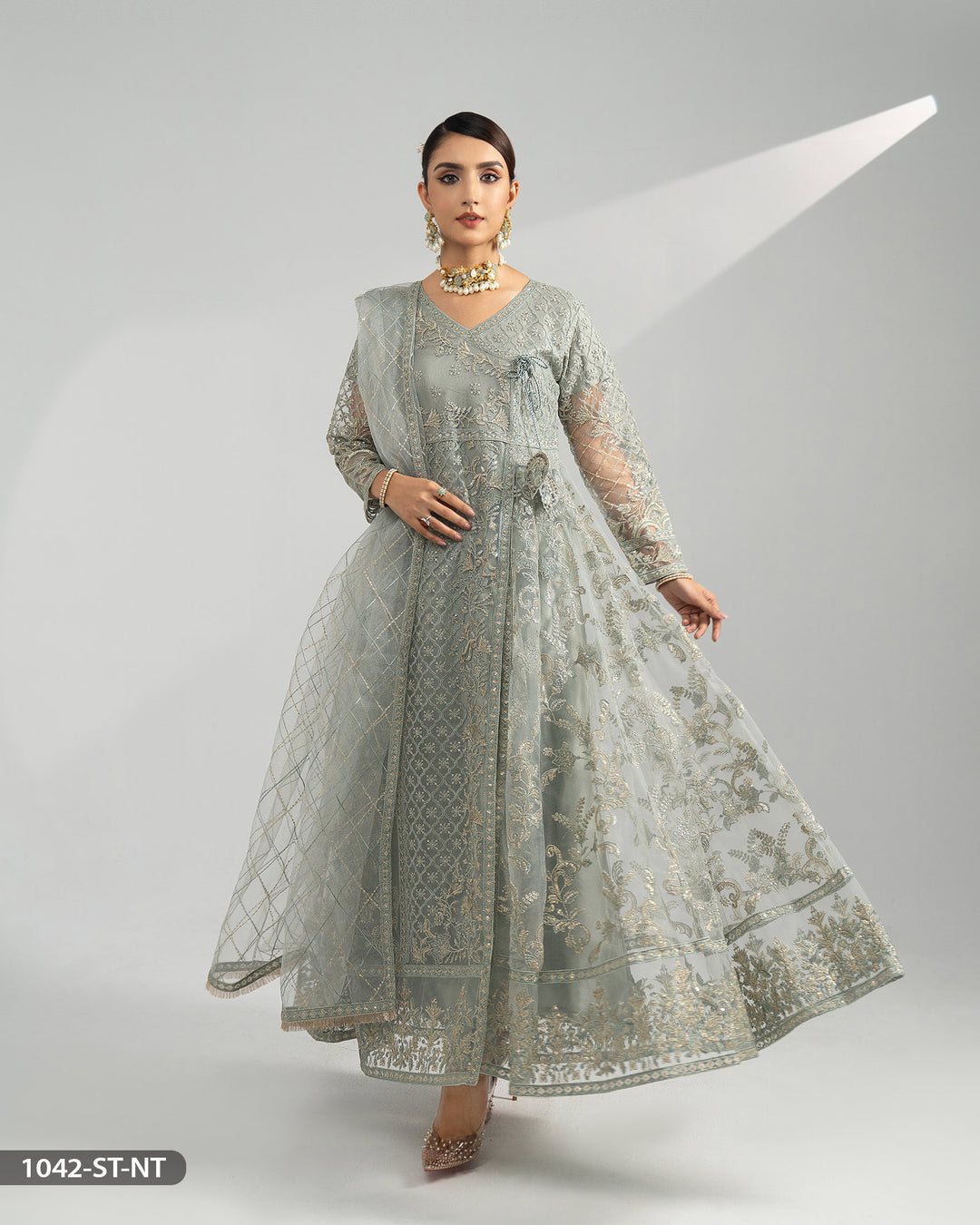 Stitched 3 Piece Net Embroidered Maxi | 1042-ST-NT