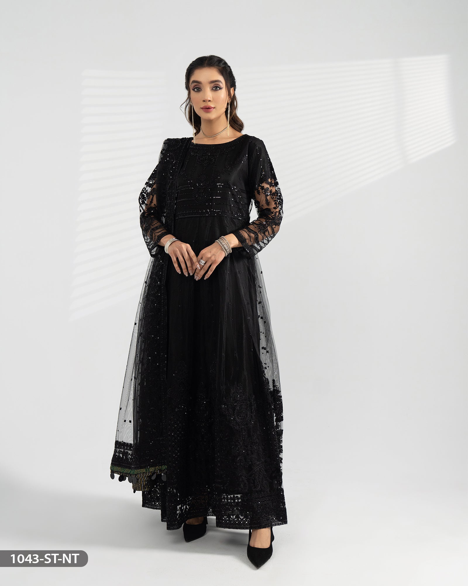 3 Piece Embroidered Net Maxi