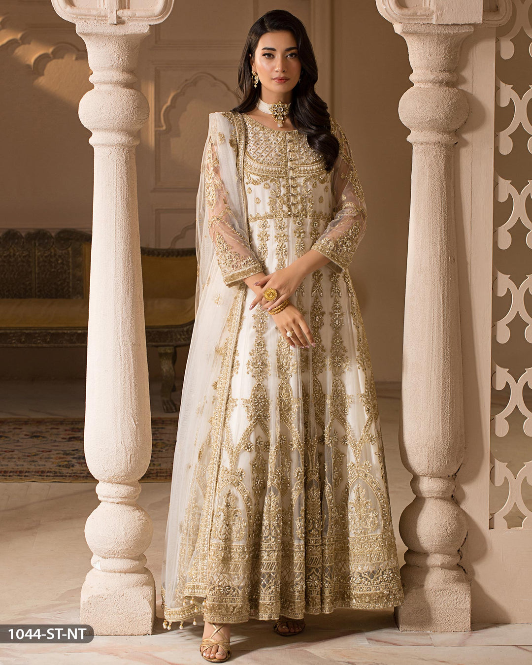 Stitched 3 Piece Embroidered Net Maxi | 1044-ST-NT