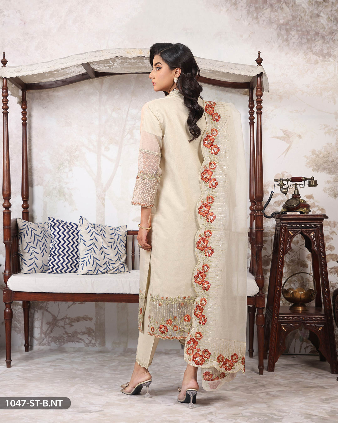 3 Piece Net Embroidered Suit | 1047-ST-B.NET