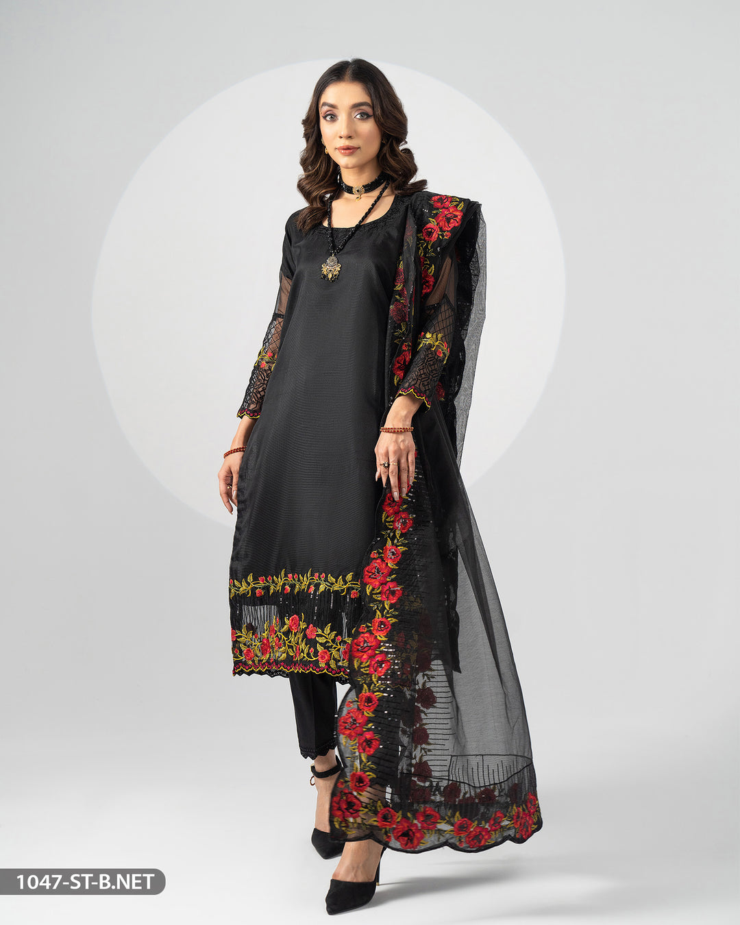 3 Piece Net Embroidered Suit | 1047-ST-B.NET