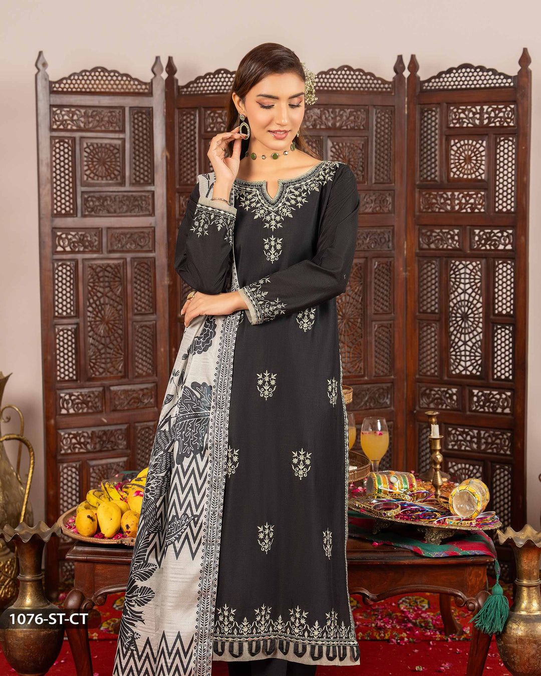 3 Piece Jacquard Cotton Suit | 1076-ST-J.CT