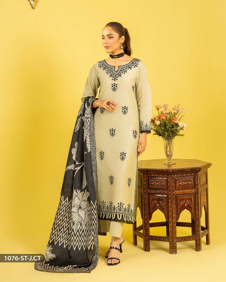 3 Piece Jacquard Cotton Suit | 1076-ST-J.CT