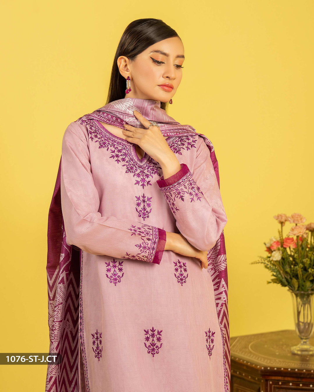 3 Piece Jacquard Cotton Suit | 1076-ST-J.CT