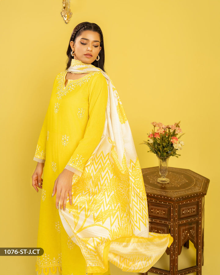 3 Piece Jacquard Cotton Suit | 1076-ST-J.CT