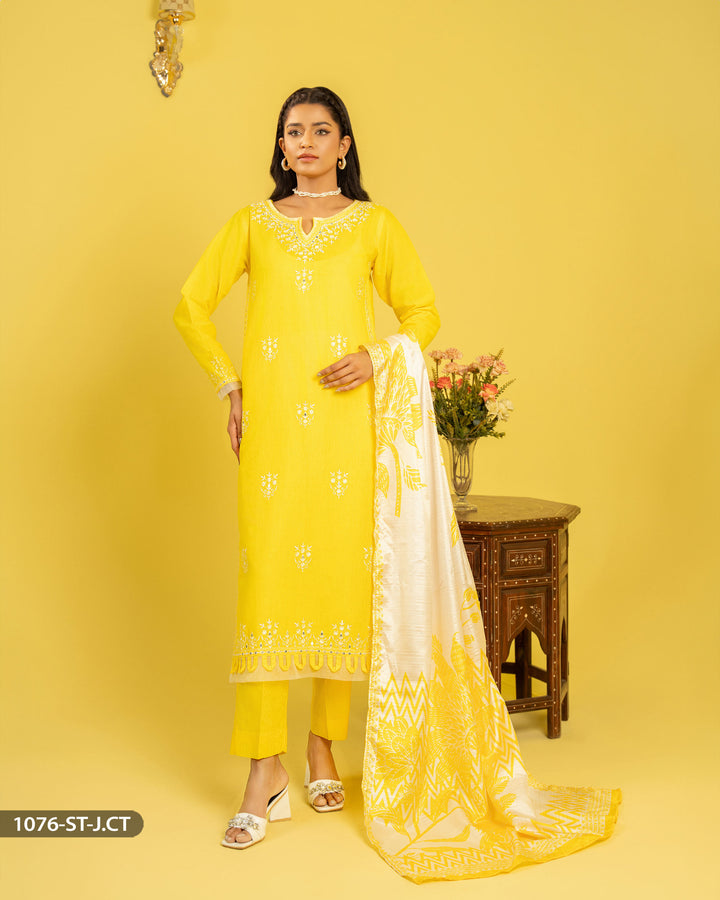 3 Piece Jacquard Cotton Suit | 1076-ST-J.CT