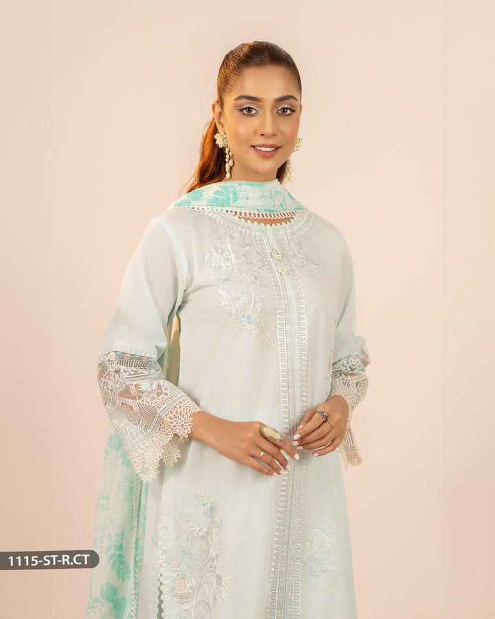 3 Piece Embroidered Cotton Suit | 1115-ST-R.CT