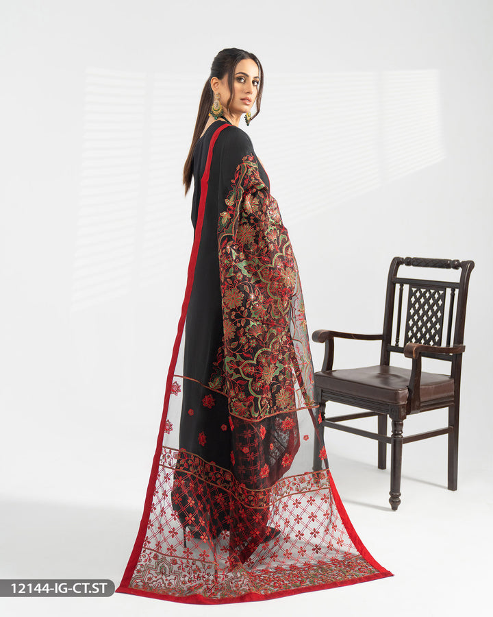 3 Piece Cotton Satin Embroidered Suit | 12144-IG-CT.ST