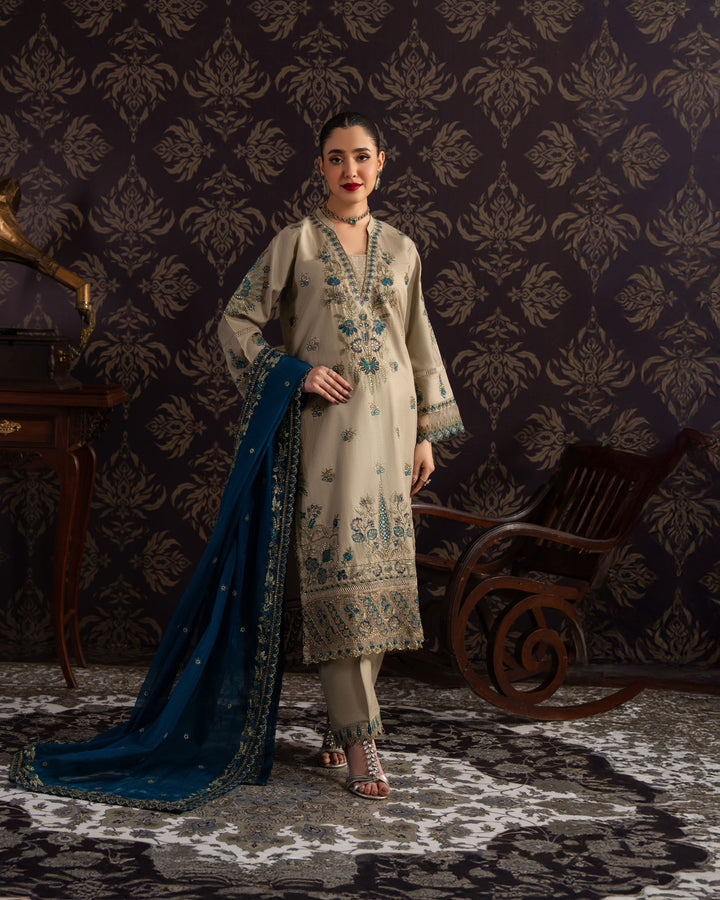 3 Piece Chambray Katan Suit Stitched | 1307-NA-S.KTN