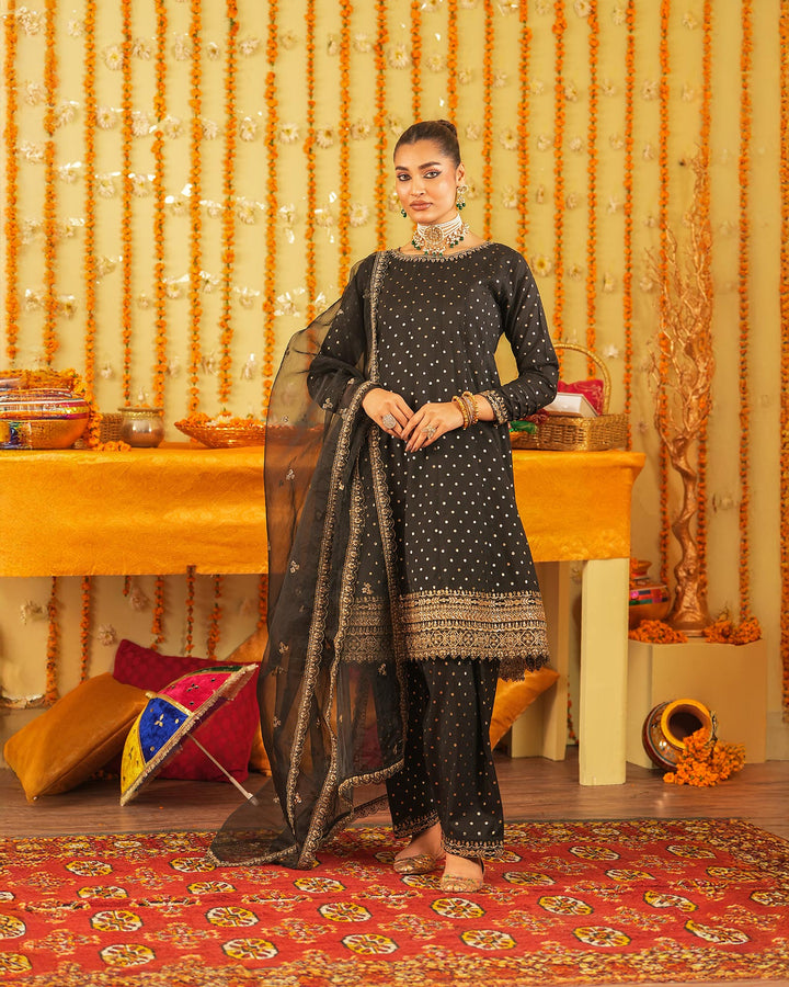 3 Piece Plain Chambray Bindi Suit Stitched |1310-NA-P.S.BINDI