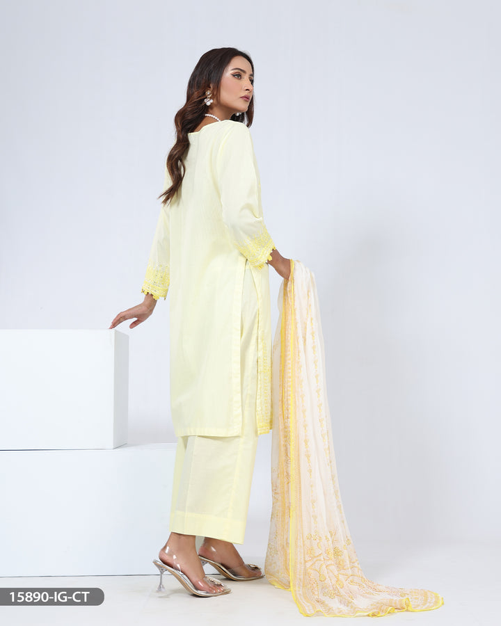 Stitched 3 Piece Embroidered Cotton Suit | 15890-IG-R.CT