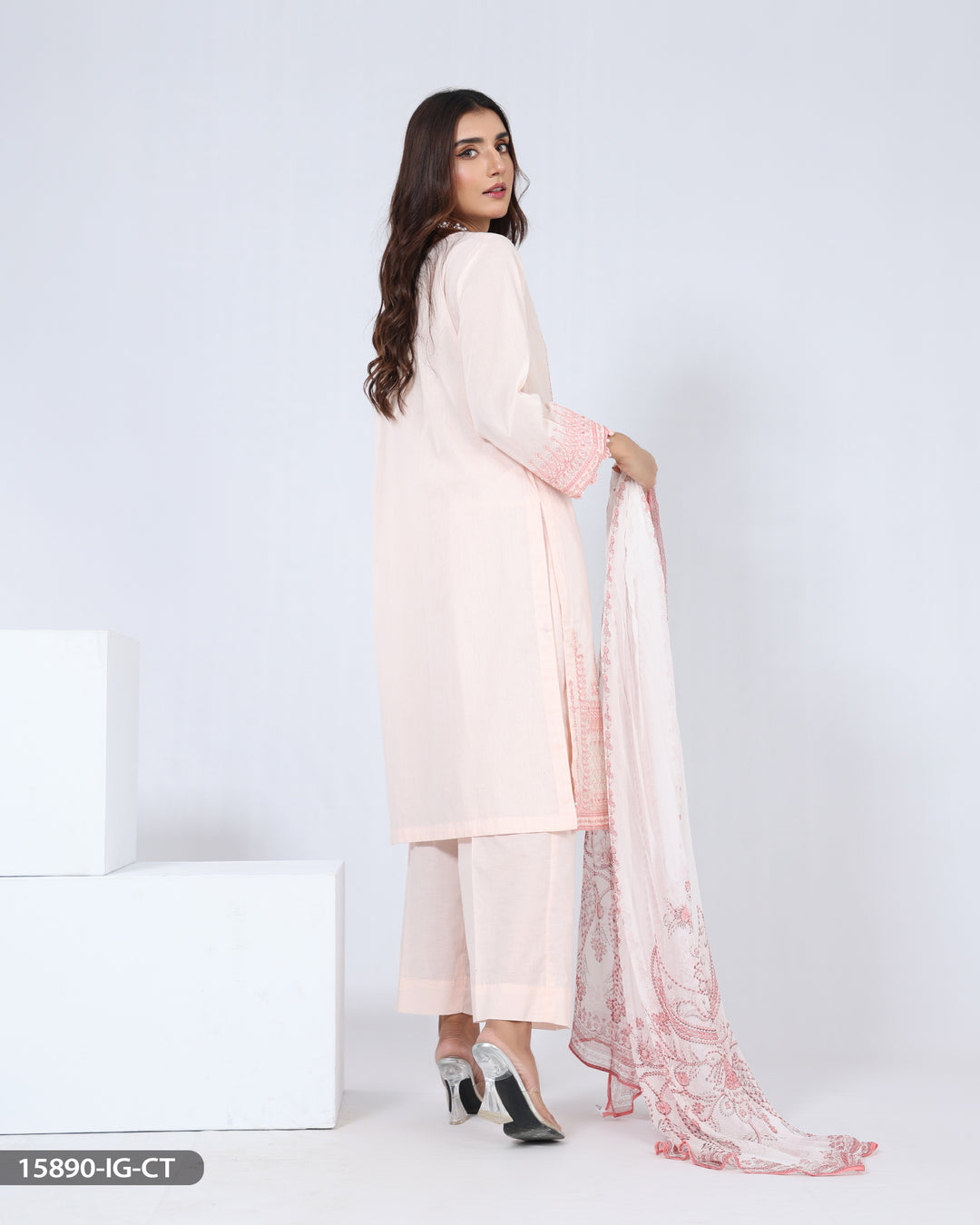 Stitched 3 Piece Embroidered Cotton Suit | 15890-IG-R.CT