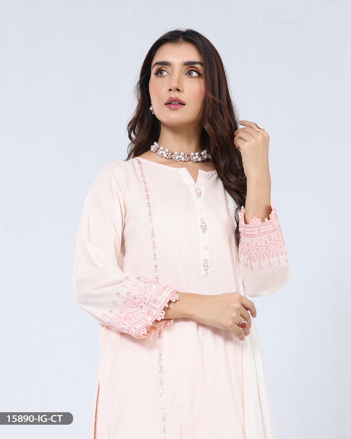 Stitched 3 Piece Embroidered Cotton Suit | 15890-IG-R.CT